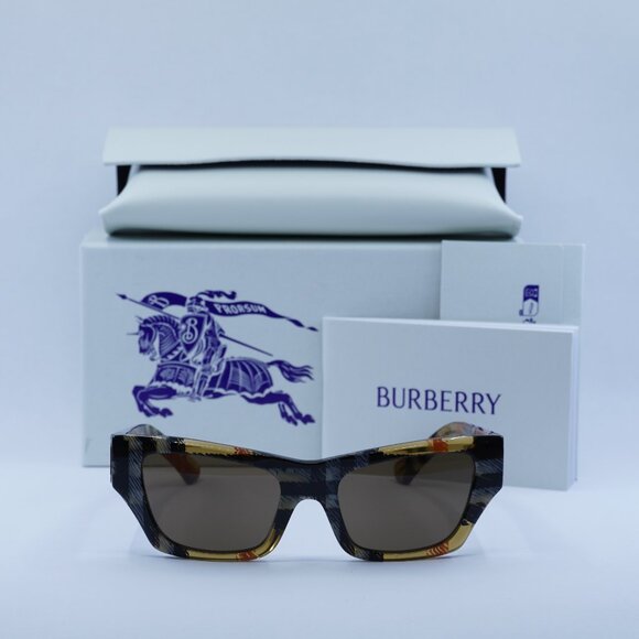 Burberry BE4441U 414673 Rectangle Sunglasses - Check Sand/Brown main image 4
